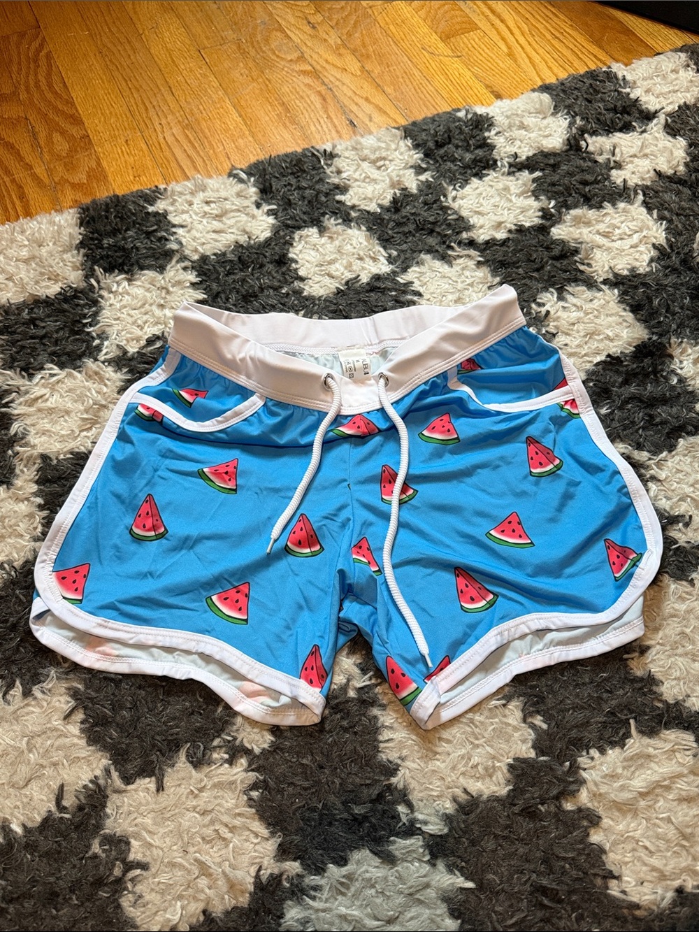 Men’s JJ Malibu Blue Watermelon Slice Print Athletic Lounge Shorts Size Medium